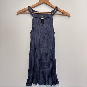 Sundance Nightfall Pleated Beaded Sleeveless Top Dark Blue Size XS